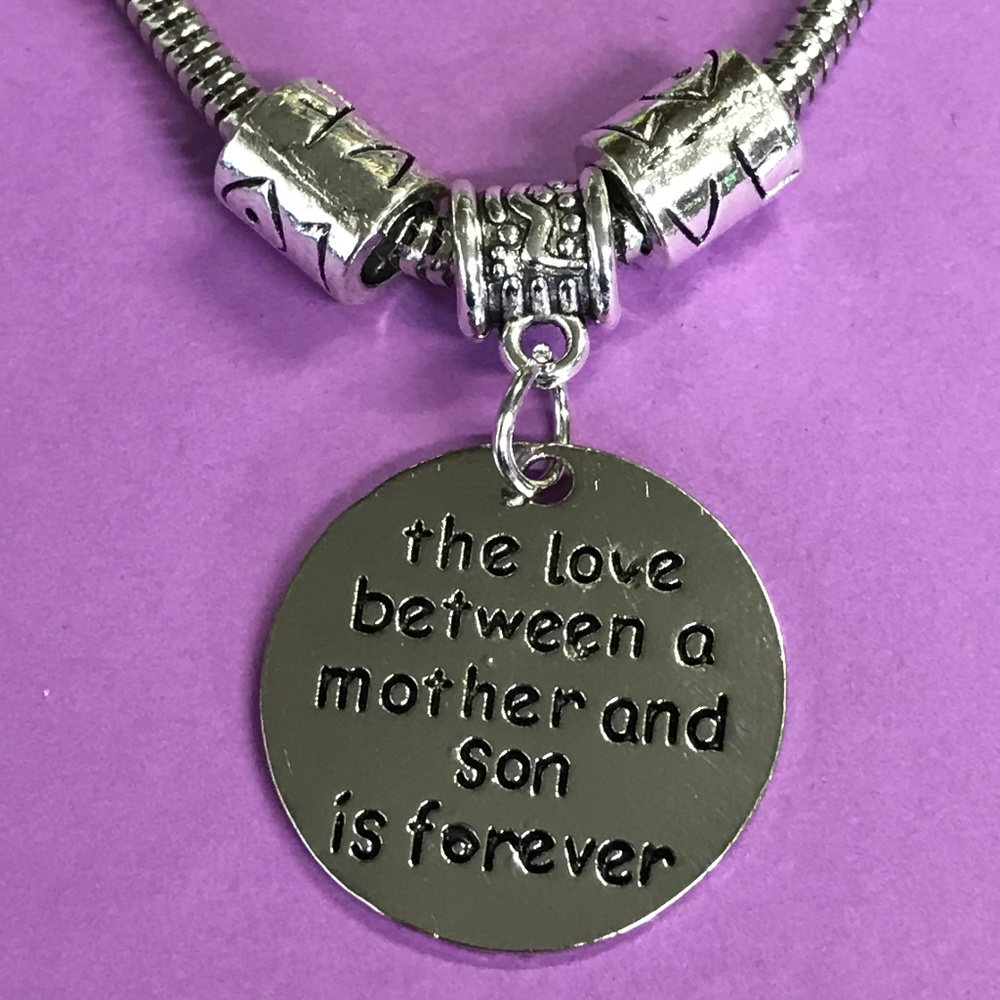 Mother and Son Charm Bracelet Silver Tone